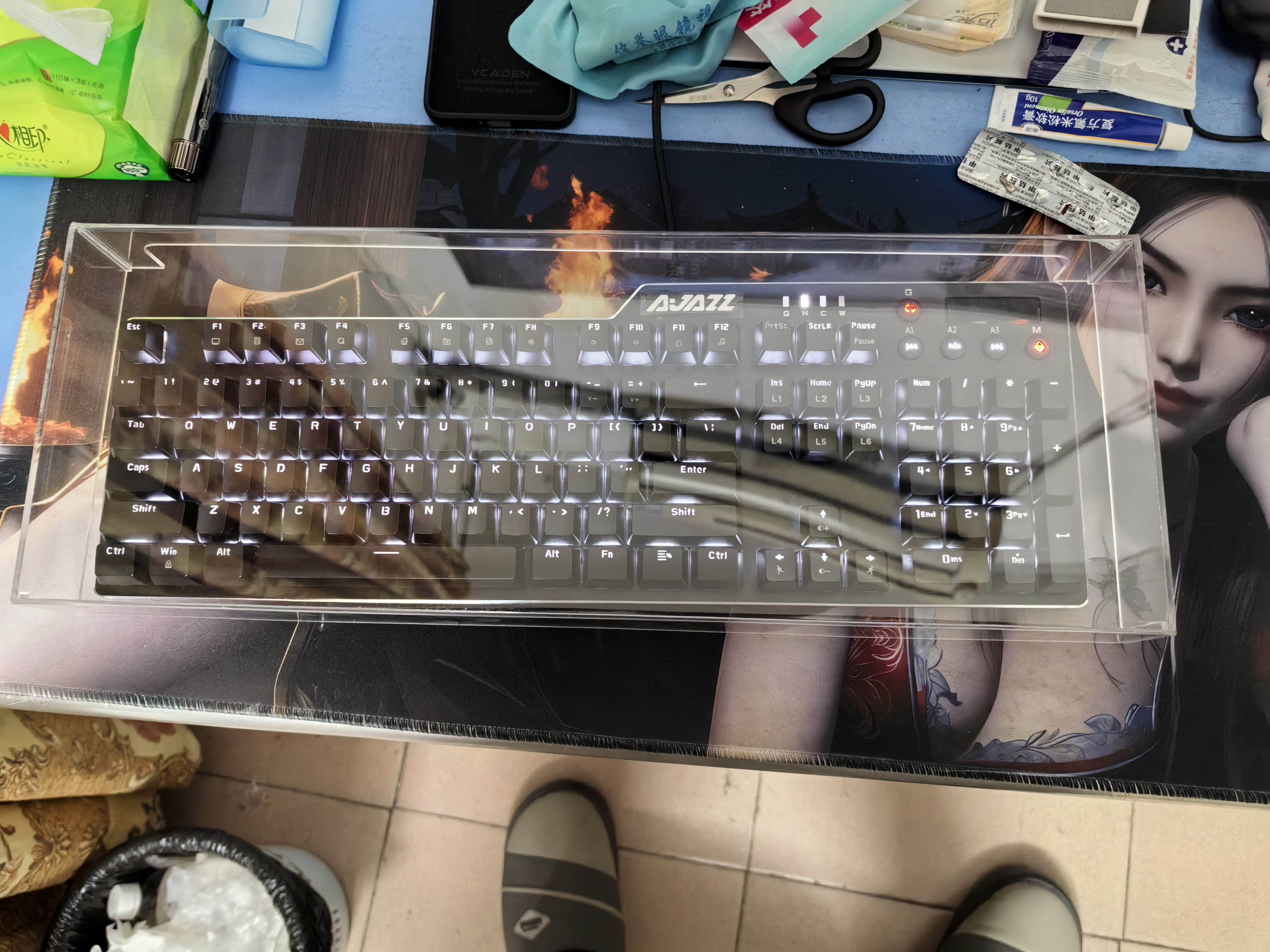 圆佑堂【顺丰发货】机械键盘防尘罩鼠标海盗船键盘保护盖套亚克力透明防水87键104键雷蛇雷柏达尔优樱桃 中号加宽475*175*48 104/108键 实拍图