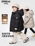 巴布豆（BOBDOG）95绒儿童羽绒服2025年新款男女童A类抗菌防风面料大兜连帽外套 黑色 【A类面料 贴身可穿】95绒 110 【约身高90-100cm 体重31斤】 实拍图