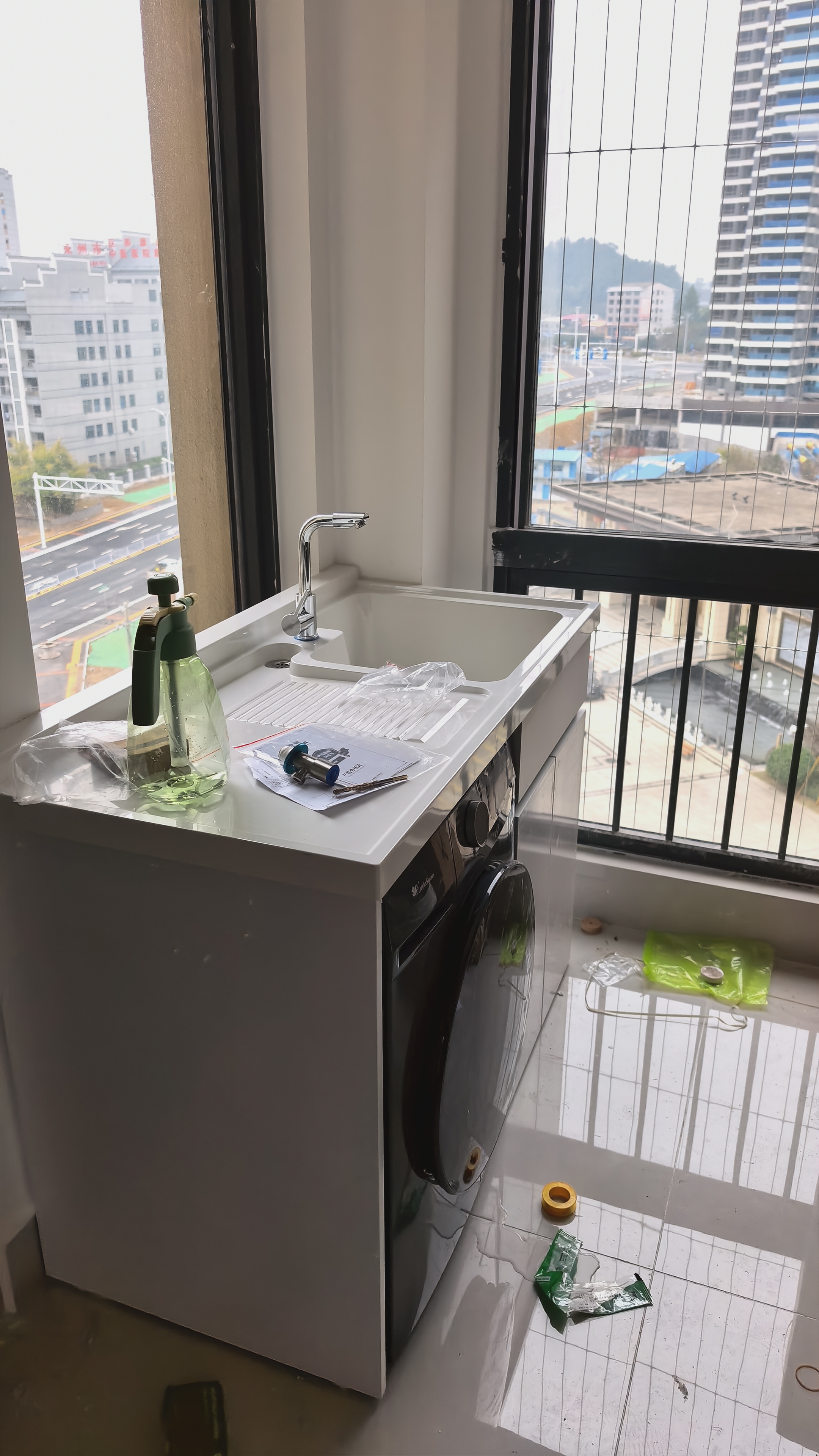 阳台洗衣机柜蜂窝铝洗衣机台盆一体柜带搓衣板阳台洗手盆组合柜 125CM右盆-肤感白【送冷热水龙头】 【上门安装】 实拍图