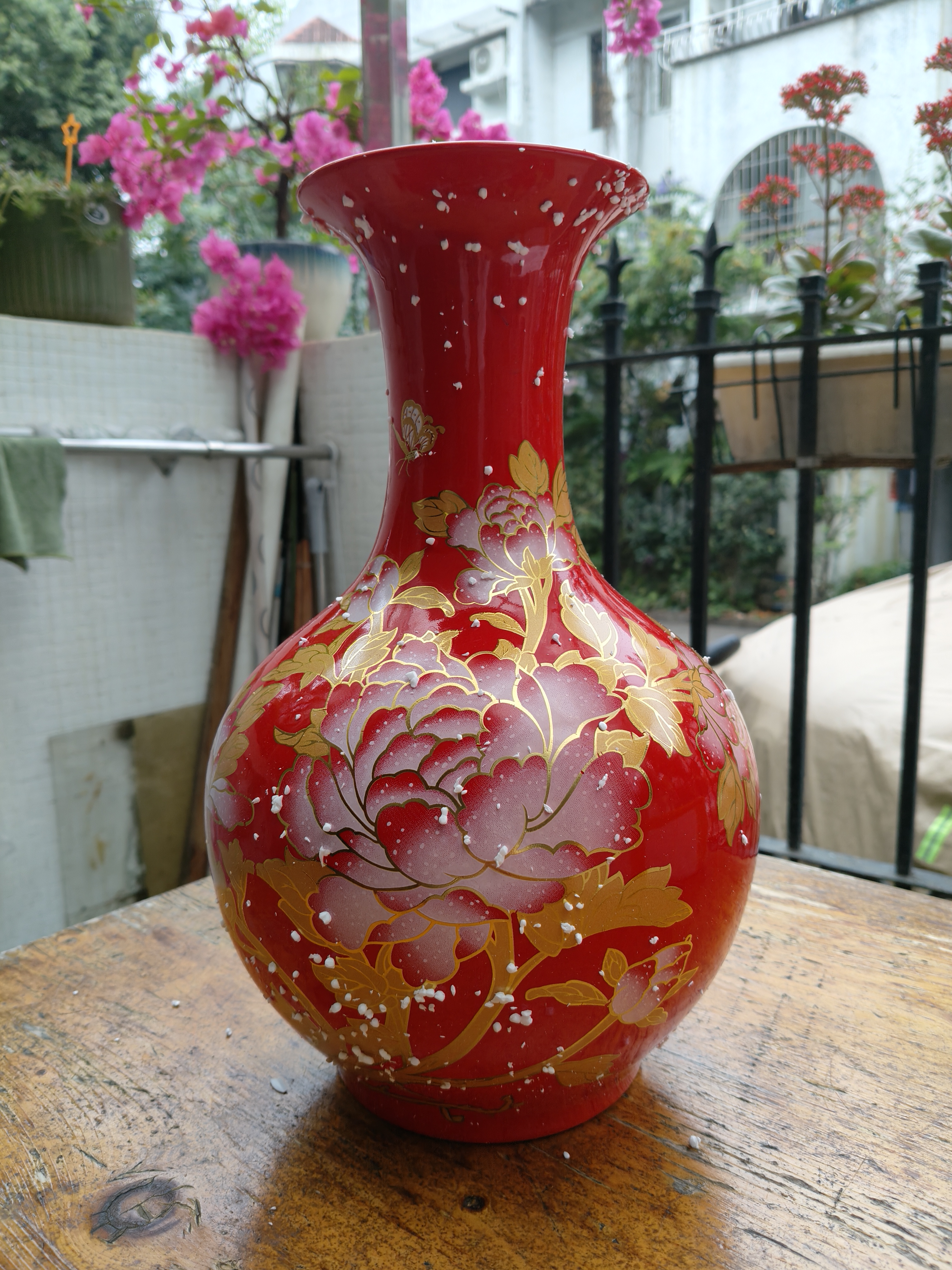 悦灵美 景德镇陶瓷器中国红花瓶摆件中式酒柜装饰品客厅书房插花工艺品 36cm红底金牡丹赏瓶 实拍图