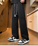 棉致休闲裤男港风潮流宽松系带运动卫裤百搭阔腿裤 黑色直筒 S 实拍图