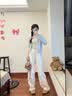 妍莉芬（yanlifen）休闲裤女2026年春装新款蓝色毛衣外套女装春秋套装针织衫衣服裤子 三件套 55/60kg/L 实拍图