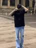 迪伽达美式黑色纯棉短袖男夏季2025新款潮牌男士t恤男短袖复古t恤男百搭 HQXS-T55黑色 XL （建议拍大一码） 实拍图