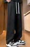 棉致休闲裤男港风潮流宽松系带运动卫裤百搭阔腿裤 黑色直筒 S 实拍图