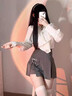 蝶娇诺（DIEJIAONUO）新款连衣裙子女装2026年早春穿搭甜辣纯欲风气质女神范短裙套装女 6019白色+灰色裙子【没链子的】 S 实拍图