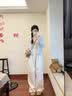 妍莉芬（yanlifen）休闲裤女2026年春装新款蓝色毛衣外套女装春秋套装针织衫衣服裤子 三件套 55/60kg/L 实拍图