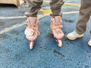 斯威（SWAY）溜冰鞋儿童男女童中小学专业轮滑鞋平花休闲滑冰旱冰鞋成人直排轮 【锁轮款】粉+一体支架 M (适合6-12岁)日常鞋码32-36 实拍图