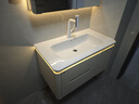 京舰卫生间烤漆橡木浴室柜陶瓷一体盆洗脸盆柜组合洗手盆洗手台洗漱池 圆弧美妆镜柜+90cm圆角陶瓷盆 实拍图