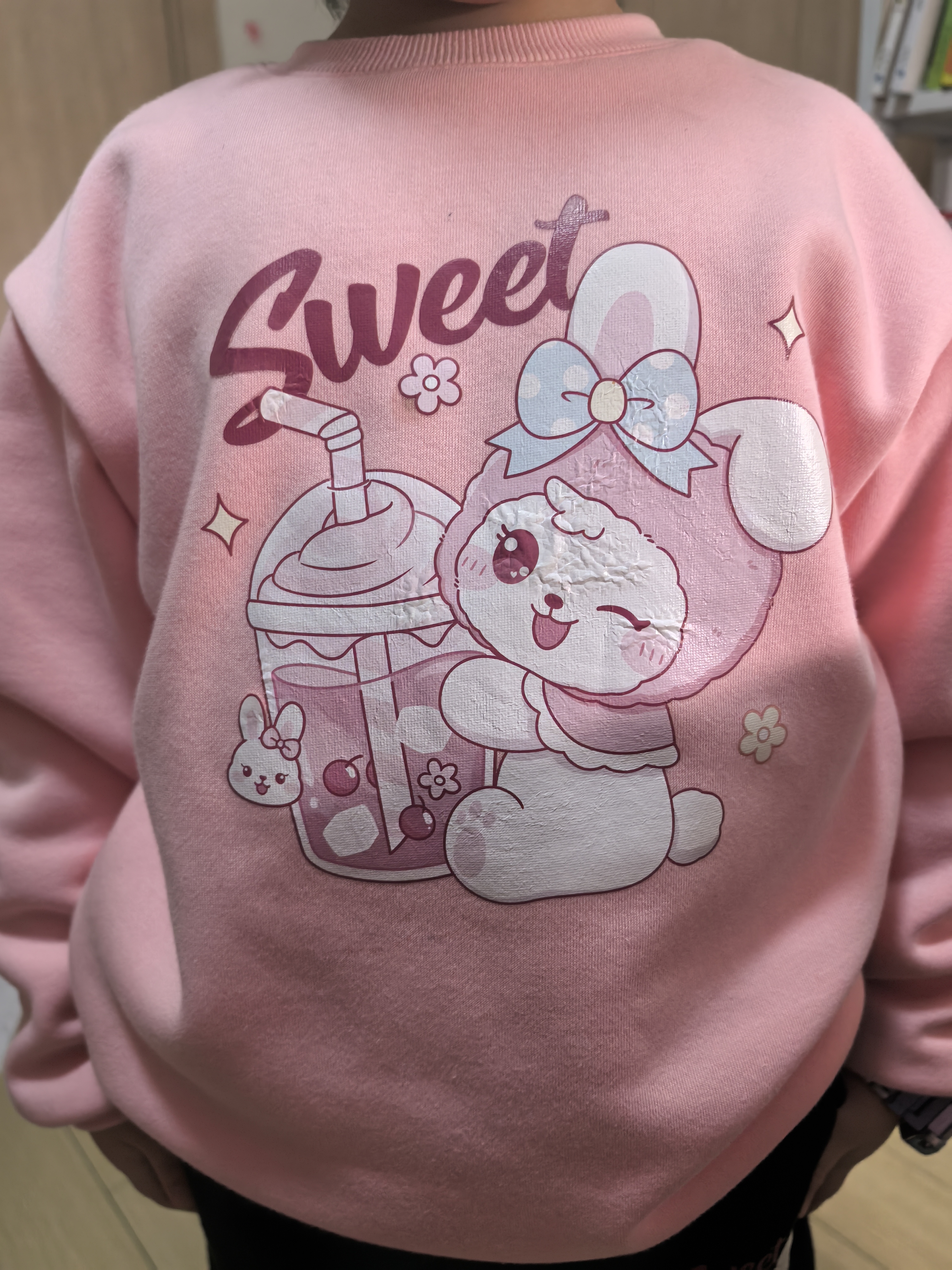 真维斯女童加绒套装儿童秋冬卫衣卫裤两件套女孩时尚冬装中大童保暖 粉 奶茶粉兔+黑 奶茶粉兔X 140 实拍图