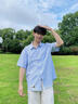 fingercroxx it衬衫男2026夏季新款牛津纺条纹衬衣休闲百搭短袖男 蓝白条 L 实拍图