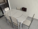 初屋 餐桌 岩板餐桌椅组合现代简约伸缩折叠圆桌家用小户型实木饭桌子 宝马灰色-雪山白岩板-实木椅 1.35m  一桌六椅 实拍图