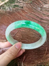 冰糯种阳绿正品翡翠手镯子老坑飘绿正圈冰种果绿礼品女款玉手镯子 56号 实拍图
