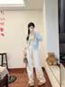 妍莉芬（yanlifen）休闲裤女2026年春装新款蓝色毛衣外套女装春秋套装针织衫衣服裤子 三件套 55/60kg/L 实拍图