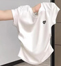啄木鸟正肩短袖t恤女圆领爱心刺绣夏季新款褶皱收腰半袖上衣 白色 L 实拍图