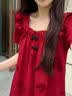 莫代尔睡裙女夏季纯棉短袖女士本命年柔美家居服红色睡衣女款2026新款夏 主图款TS:8160【女】红色爱心蝴蝶结 纯棉套头短袖睡裙 M 【精梳纯棉 柔软亲肤】 实拍图