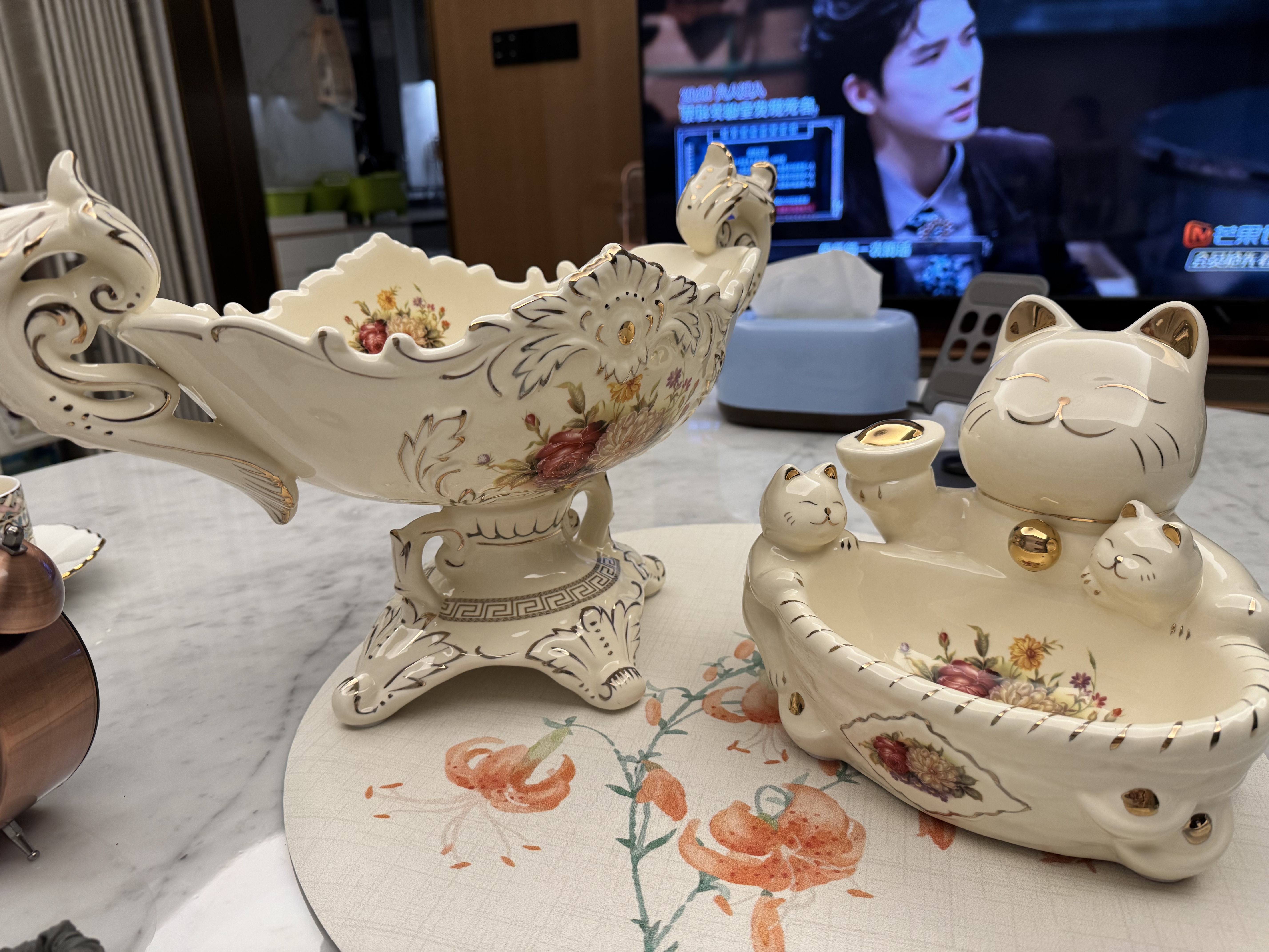杜兰朵皇朝 欧式陶瓷卫浴套装浴室用品洗漱套装轻奢北欧简约卫生间漱口杯牙刷杯牙具套件 大理石纹五件套（普通包装） 实拍图