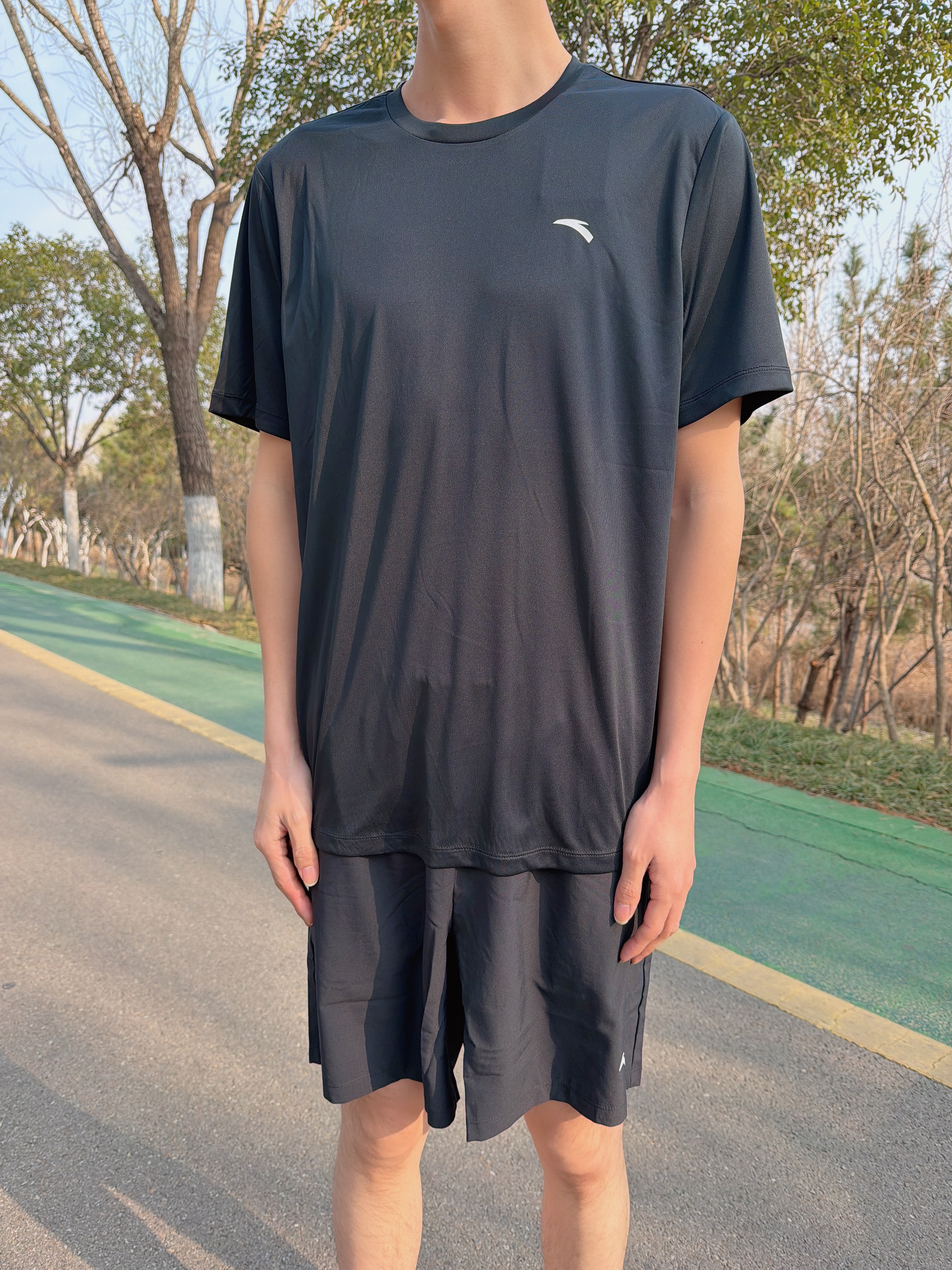 安踏（ANTA） 两件套 运动套装男夏季新款冰丝速干透气运动服父亲节爸爸套装 【店内爆款-清凉冰丝】黑T+梭织五分裤 XL/180 实拍图