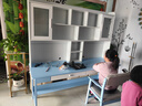 风叶青青北欧实木书桌双人桌家用卧室中小学生学习桌书架储物写字桌椅套装 实木单桌+16升降椅*2（蓝白色） 180cm*60cm*75cm双抽屉 实拍图