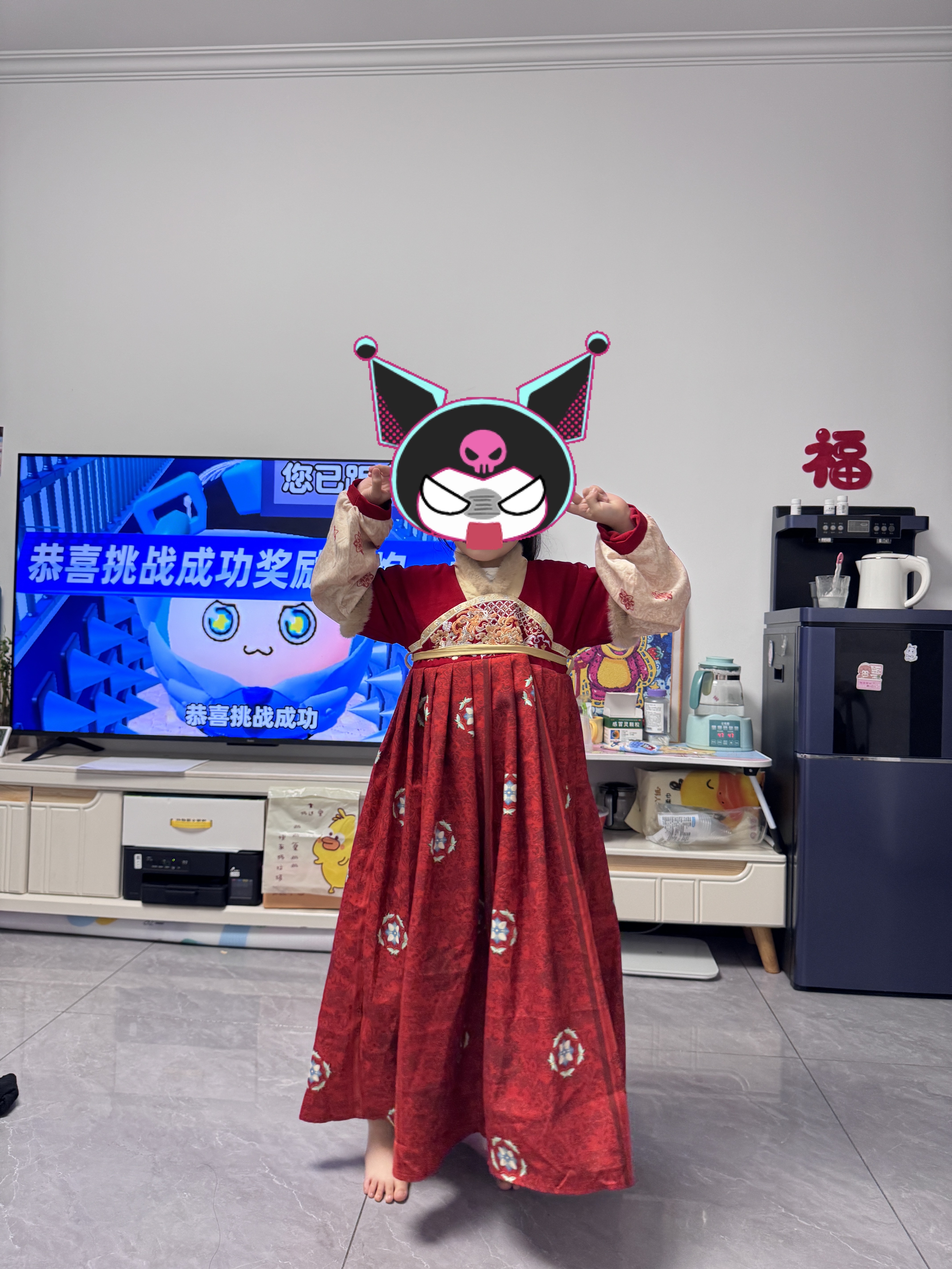 小猪班纳（PEPCO）汉服女童冬中国风古装冬季拜年服唐装女孩儿童古风裙子 红色 140 实拍图