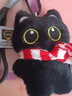 黑猫玩偶毛绒公仔挂件ins可爱猫咪包包挂饰情侣礼物送女朋友礼物 红白围巾+黑猫【升级双扣挂绳】 会吱吱叫【10厘米左右】 实拍图