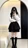 蝶娇诺（DIEJIAONUO）连衣裙子女装2026年春季新款韩系法式纯欲风学院风穿搭女套装显瘦 白色衬衫+领带+黑色背带裙 S 实拍图