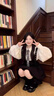 蝶娇诺（DIEJIAONUO）连衣裙子女装2026年春季新款韩系法式纯欲风学院风穿搭女套装显瘦 白色衬衫+领带+黑色背带裙 S 实拍图