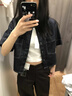 优衣库牛仔箱型衬衫/半袖/水洗产品女装男装衬衣483877 30 浅米色 S 实拍图
