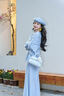 欧时纳（JUST STAR）【徐璐同款】凯莉包女包2026新款包包轻奢侈斜挎包手提包生日礼物 海盐蓝小号+繁花挂饰 包包女包时尚生日礼物-可写贺卡 实拍图