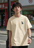 名创优品（MINISO）220G短袖t恤男重磅纯棉上衣休闲宽松夏季百搭半袖潮 浅米 XL 实拍图