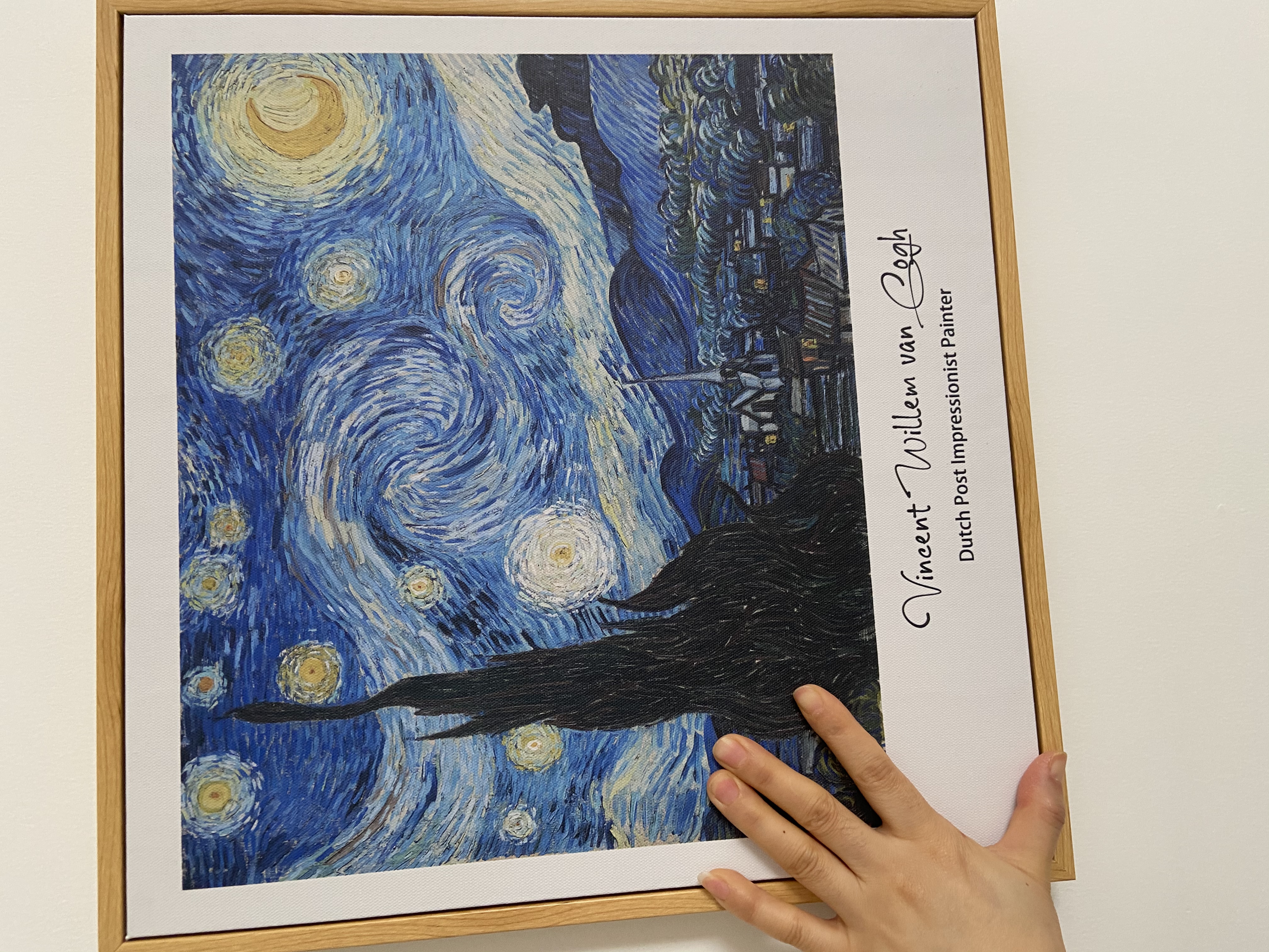 梵高莫奈原木风小清新装饰挂画世界名画客厅餐厅小众油画 L款梵高《星空》 40*40cm 原木色木纹框+油画布 实拍图