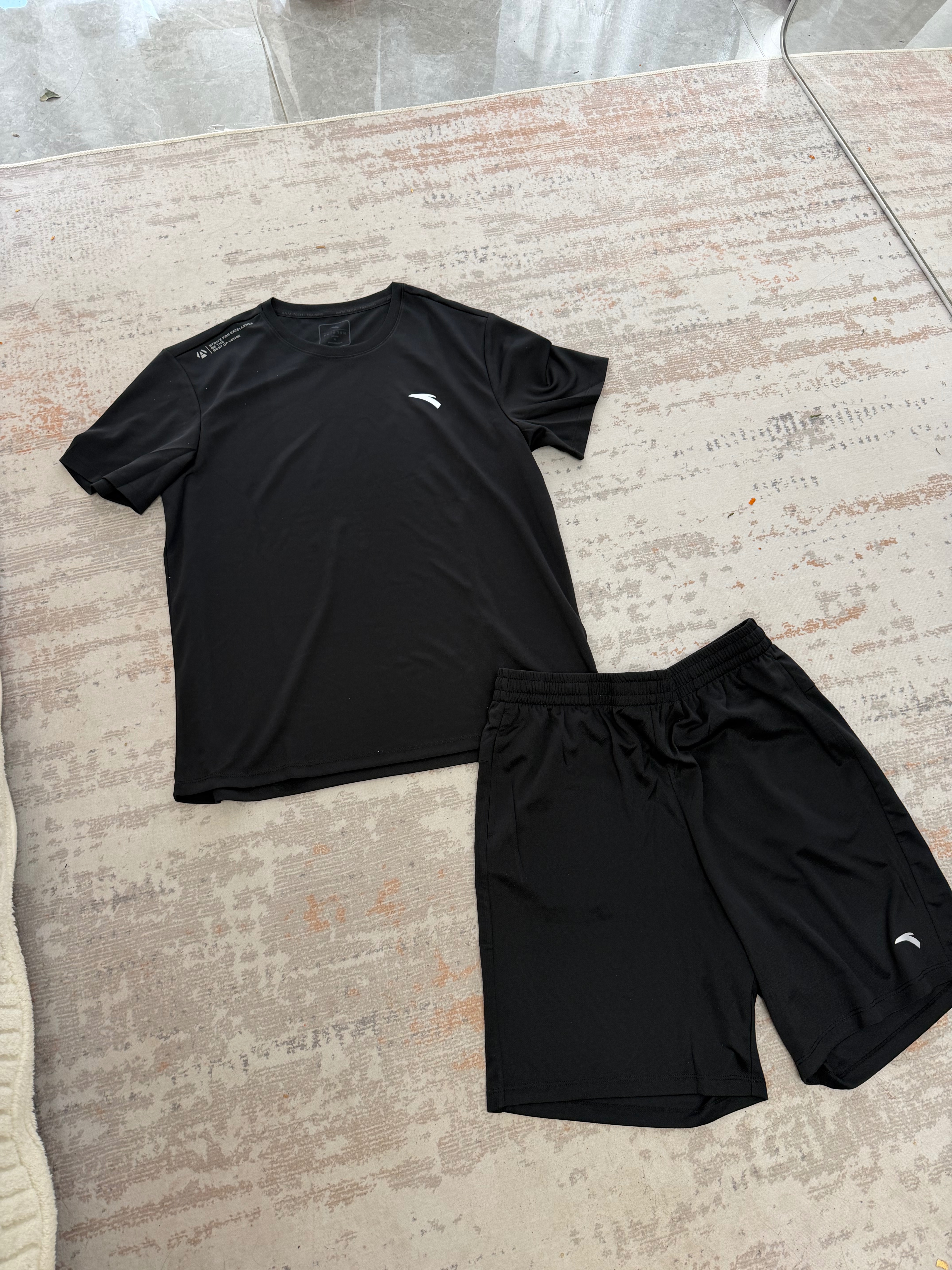 安踏（ANTA） 两件套 运动套装男夏季新款冰丝速干透气运动服父亲节爸爸套装 【店内爆款-清凉冰丝】黑T+梭织五分裤 XL/180 实拍图