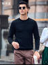 布先生佟大为明星同款春秋可机洗毛T羊毛衫男士毛衣纯色针织打底衫 【圆·领】钢琴黑 3XL /190 实拍图