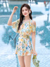 梵迪拉（F.DYRAA）泳衣女士连衣裙遮肉显瘦泡温泉度假游泳馆泳衣三件套15282黄色XL 实拍图