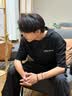 尔听美式正肩纯棉短袖男夏季重磅潮流小领口T恤潮牌宽松痞帅男生半袖 黑色 XL （120-140斤） 实拍图
