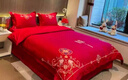 雅鹿高档结婚四件套大红中式刺绣新婚嫁房婚庆床上用品喜子被罩床单笠 喜结连理【手工刺绣-亲肤柔软】 1.8m床单款四件套-200*230cm被套 实拍图