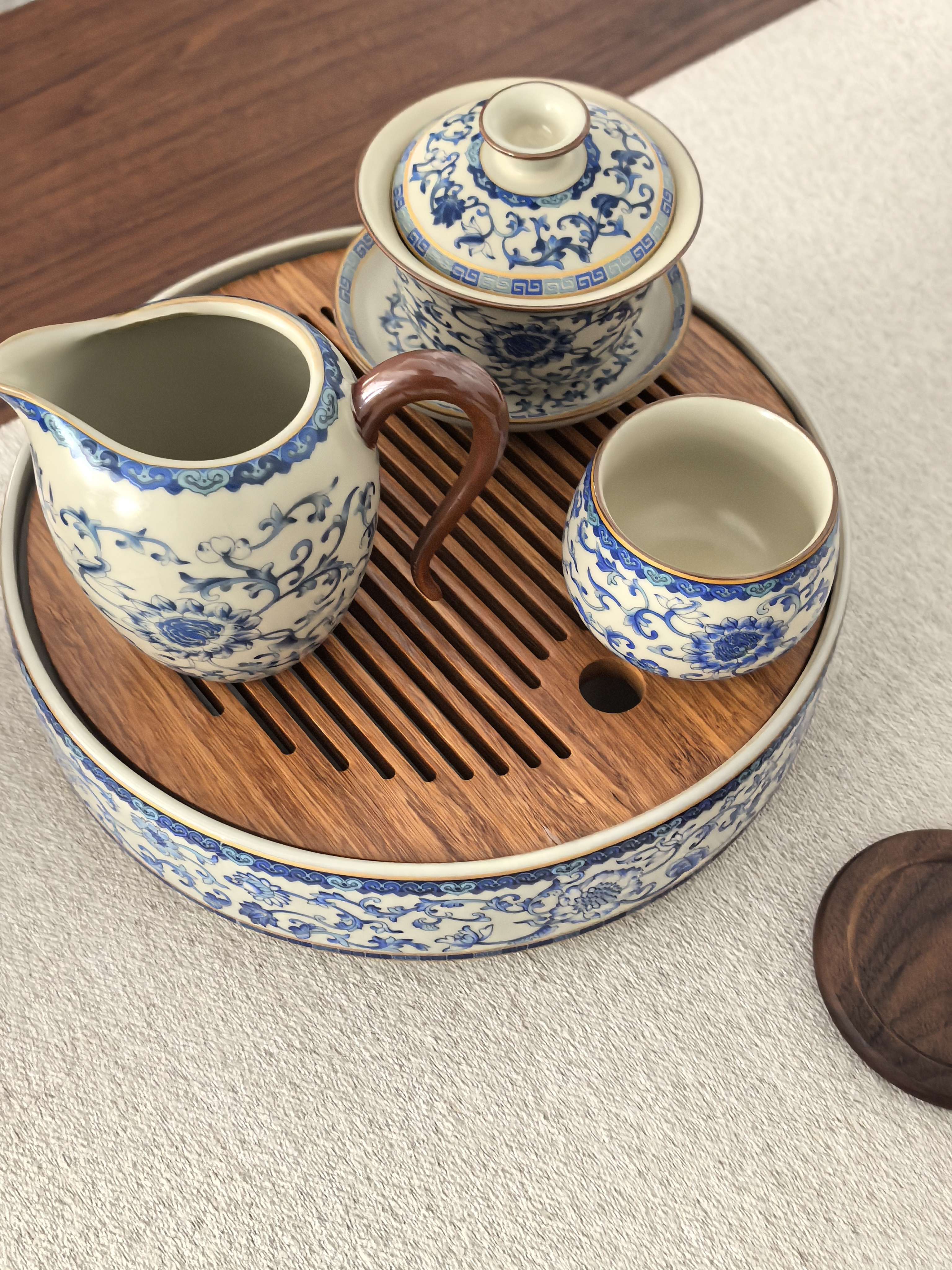 不拙汝窑三才盖碗三件套单个防烫泡茶具带盖泡茶繁花盖碗公道杯主人杯 实拍图
