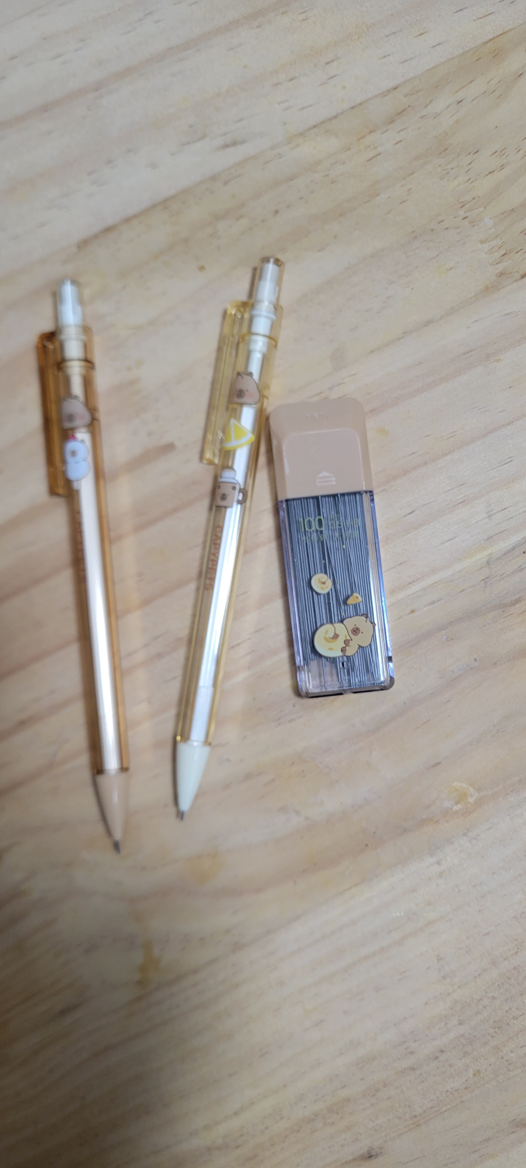 得力（deli）0.5mm卡皮巴拉儿童学生自动铅笔活动铅笔套装大容量 练字不易断芯(2笔 100铅芯)   BL005 实拍图