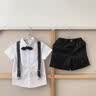 心楠婴幼儿套装生日夏季衣服夏款男童周岁礼服背带裤两件套儿童节礼物 【背带款】百叶西装套装（赠领结） 90 cm 晒单实拍图