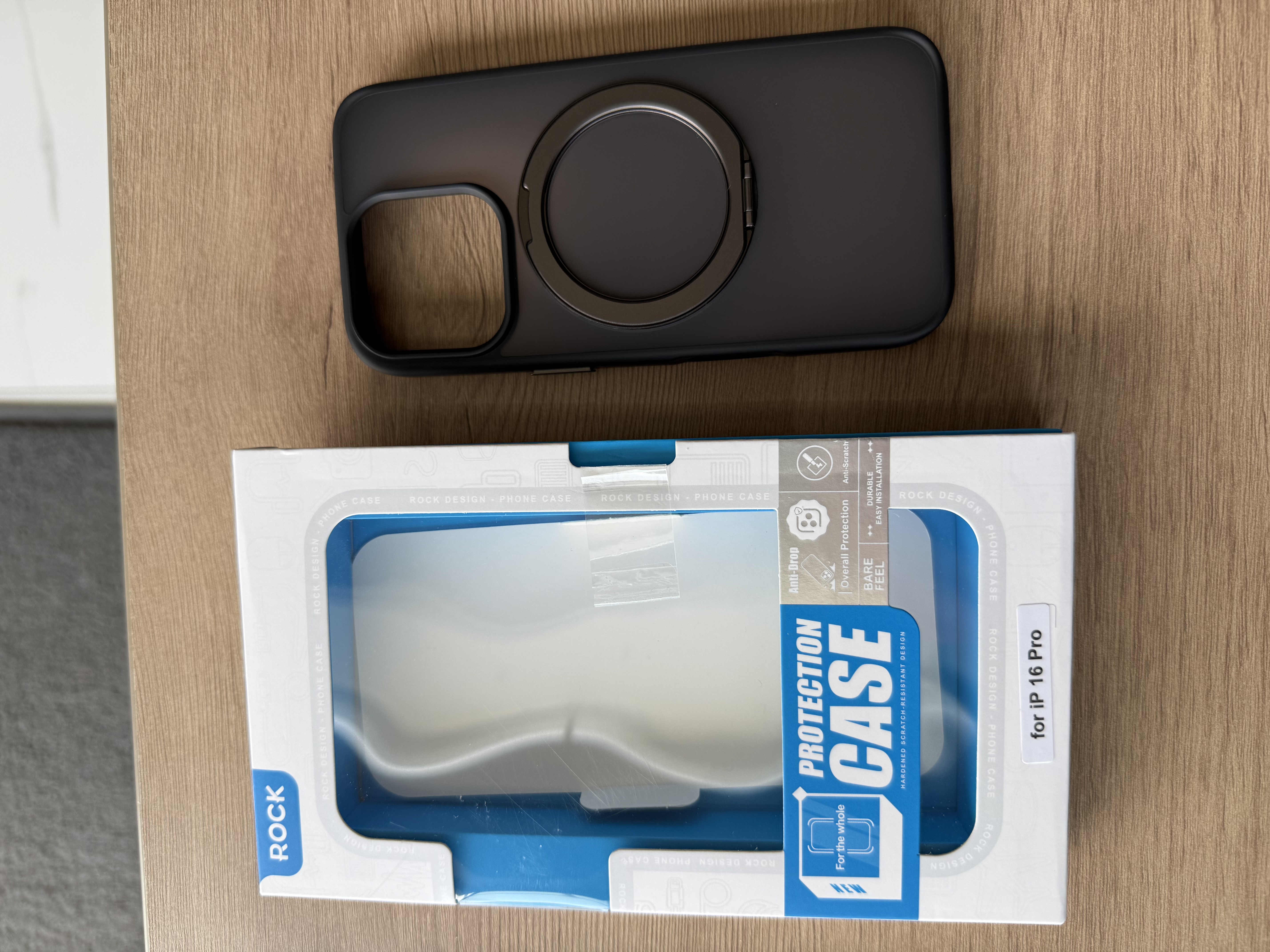 ROCK适用苹果16 Pro手机壳iPhone16 Pro保护套Magsafe磁吸旋转支架防摔全包铝合金半透简约男女款黑色 实拍图