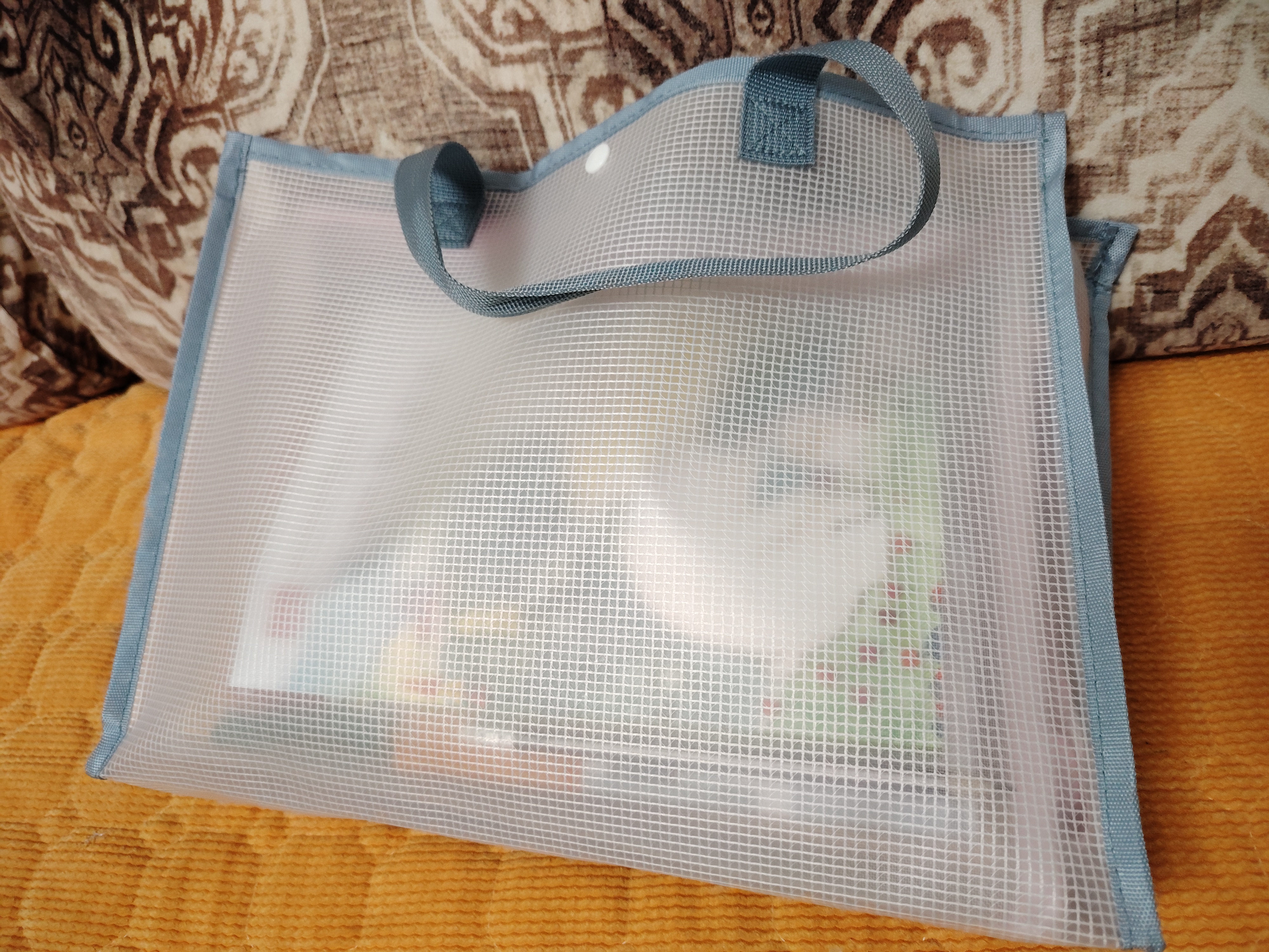 百利文BX1015蓝色双层立体手提袋EVA磨砂网格文件袋学生科目袋分类资料袋拎书袋作业收纳袋拉链文具袋 实拍图