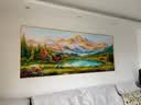 鹿觉客厅装饰画聚宝盆风景山水挂画背有靠山办公室沙发背景墙壁画 背靠金山-聚宝盆新66【金色框】 240*100cm/铝合金边框 实拍图