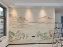 新中式山水电视墙背景墙壁布2026新款装饰墙纸沙发办公室壁画自粘 款式1（尺寸定制） 宫廷丝绸布/平方 实拍图