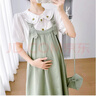 革曼孕妇装春秋背带孕妇连衣裙2026新款小个子春季裙子纯棉套装两件套 绿色两件套(夏季款) XXL(建议150-170斤) 实拍图