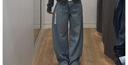 优衣库常规款女装男装宽松廓形牛仔裤/弯刀镰刀裤子479000 482280 482280/64湖蓝色(做旧设计) 28 /160/70A 实拍图