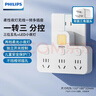 飞利浦（PHILIPS）插座转换器 墙壁插座扩展电源转换插头一转多插排转换插座  独立开关无线一转三带小夜灯 实拍图