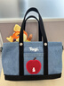 Tagi.《想象苹果》拼色设计复古帆布包托特斜挎包新款旅行收纳手提包女 牛仔【小号】 实拍图