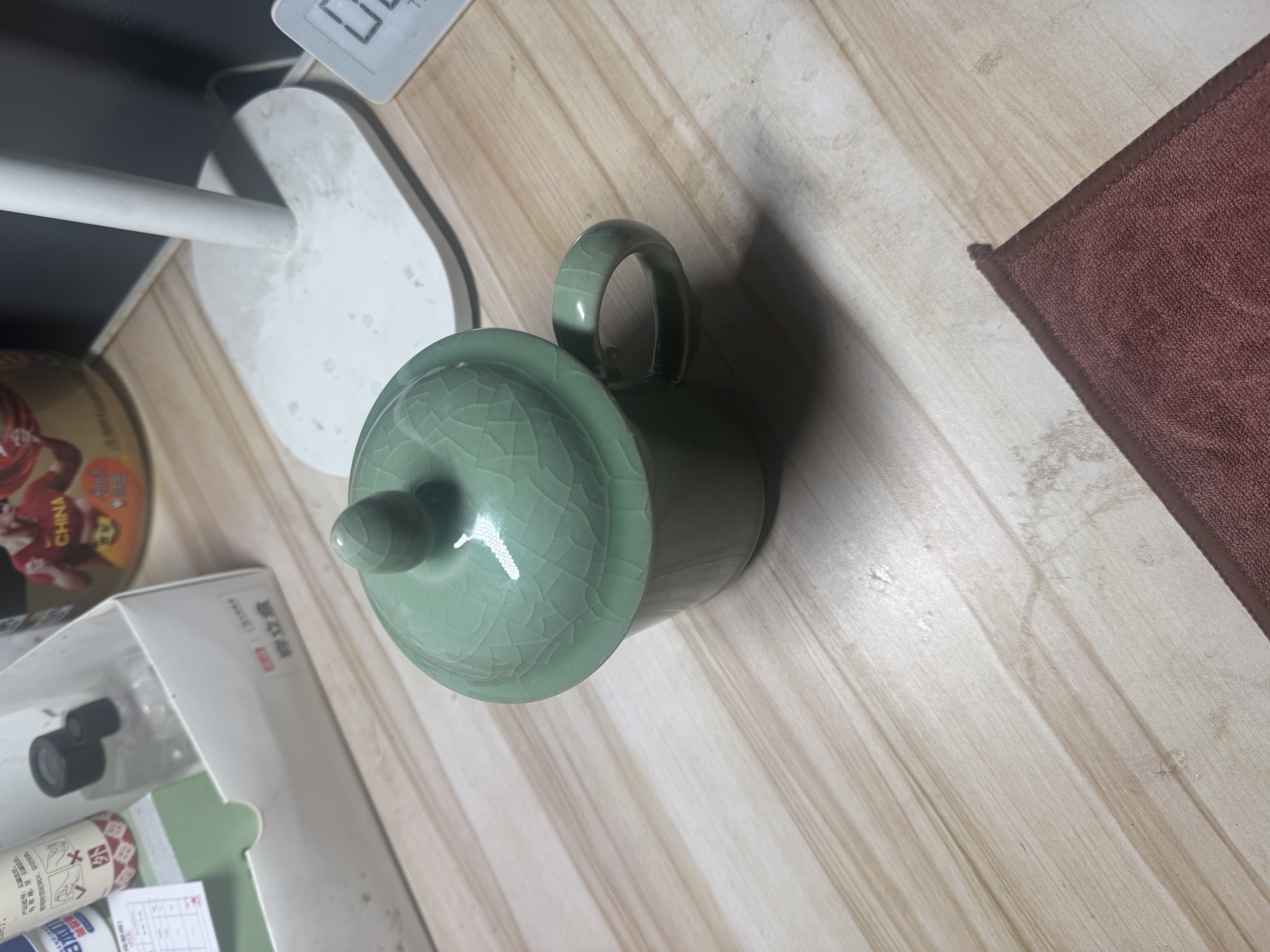 涵青堂青瓷办公杯带盖有柄泡茶杯龙泉窑陶瓷马克杯中式家用水杯会议杯 哥窑梅子青（开片无礼盒） 实拍图
