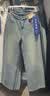 森马（Semir）森柔牛仔|牛仔裤女抓毛宽松阔腿裤冬季女士做旧长裤103724124001A 实拍图