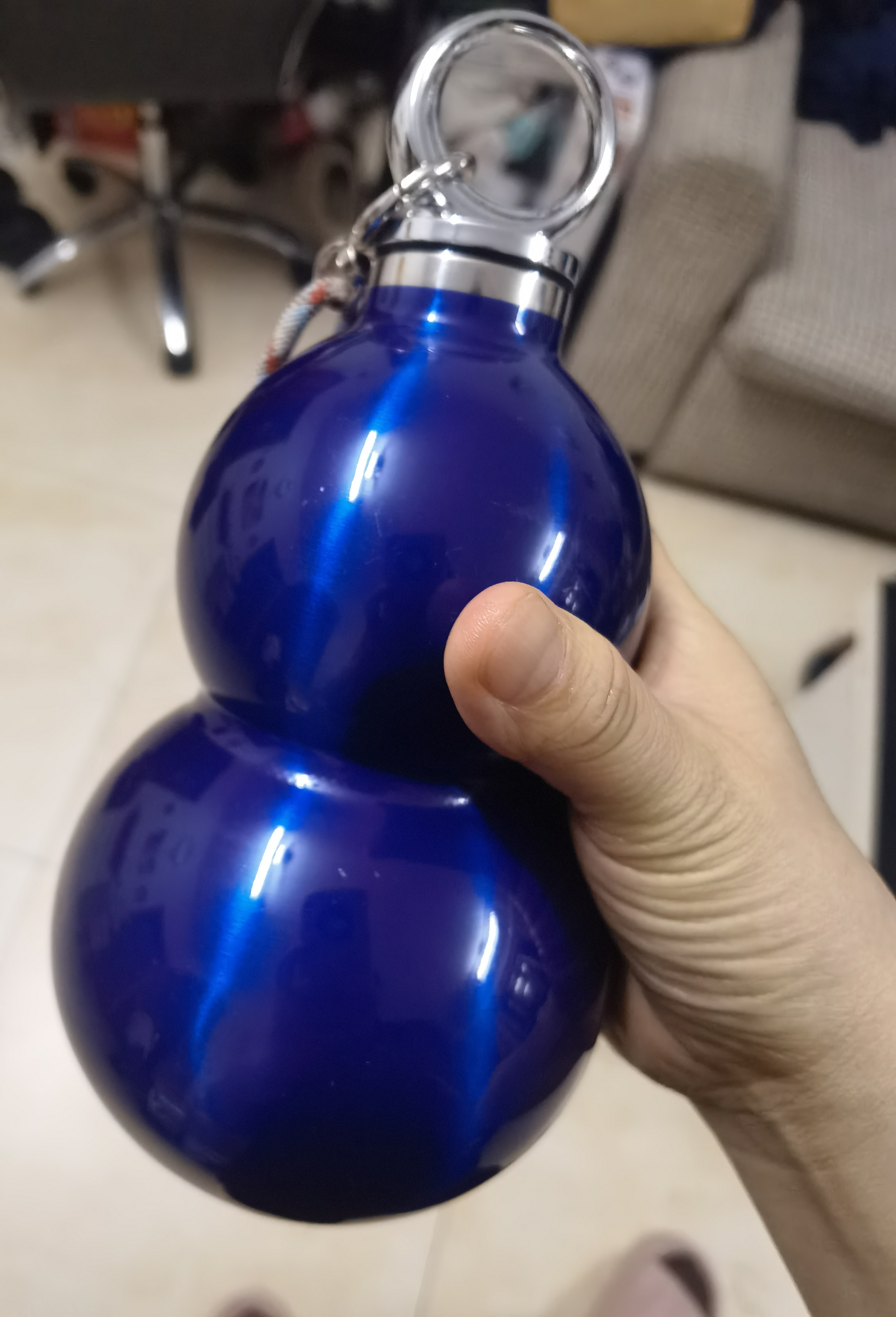 尚明（SAMADOYO）浪浪山葫芦水壶户外保温杯316水杯不锈钢运动便携大容量男女送礼 蓝色 520ml （送背带+吸管+杯刷） 实拍图