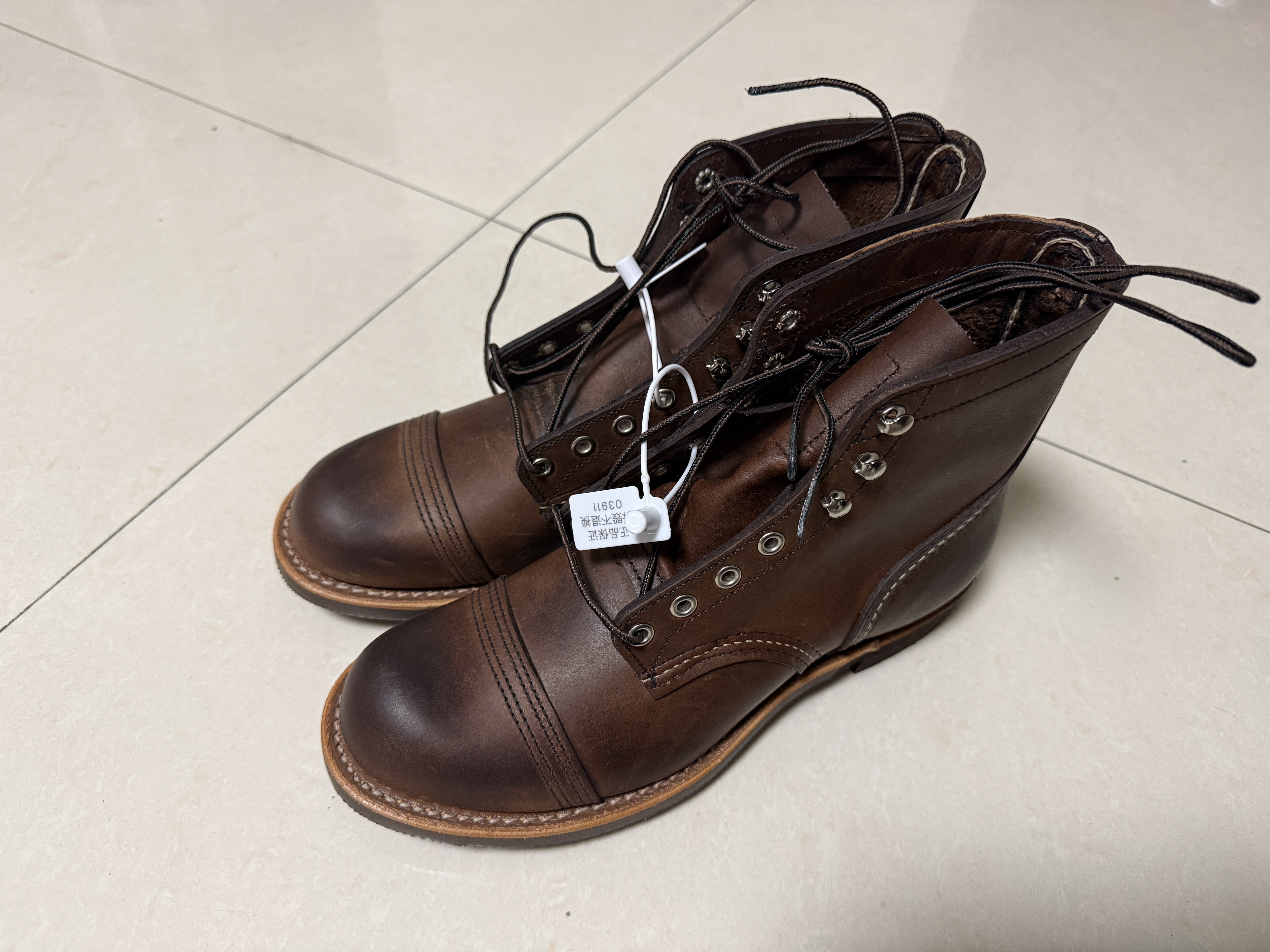 RED WING红翼8111工装靴6寸铁道工D头油鞣皮牛皮琥珀色男鞋马丁靴 琥珀色 39 (7 美码D头) 实拍图